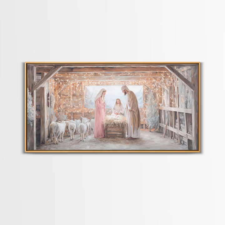 Holy Manger Wonder, Framed Canvas Print, Christian Art Canvas, Jesus Painting, Christmas Wall Art, Christian Christmas Art, Christian Decor
