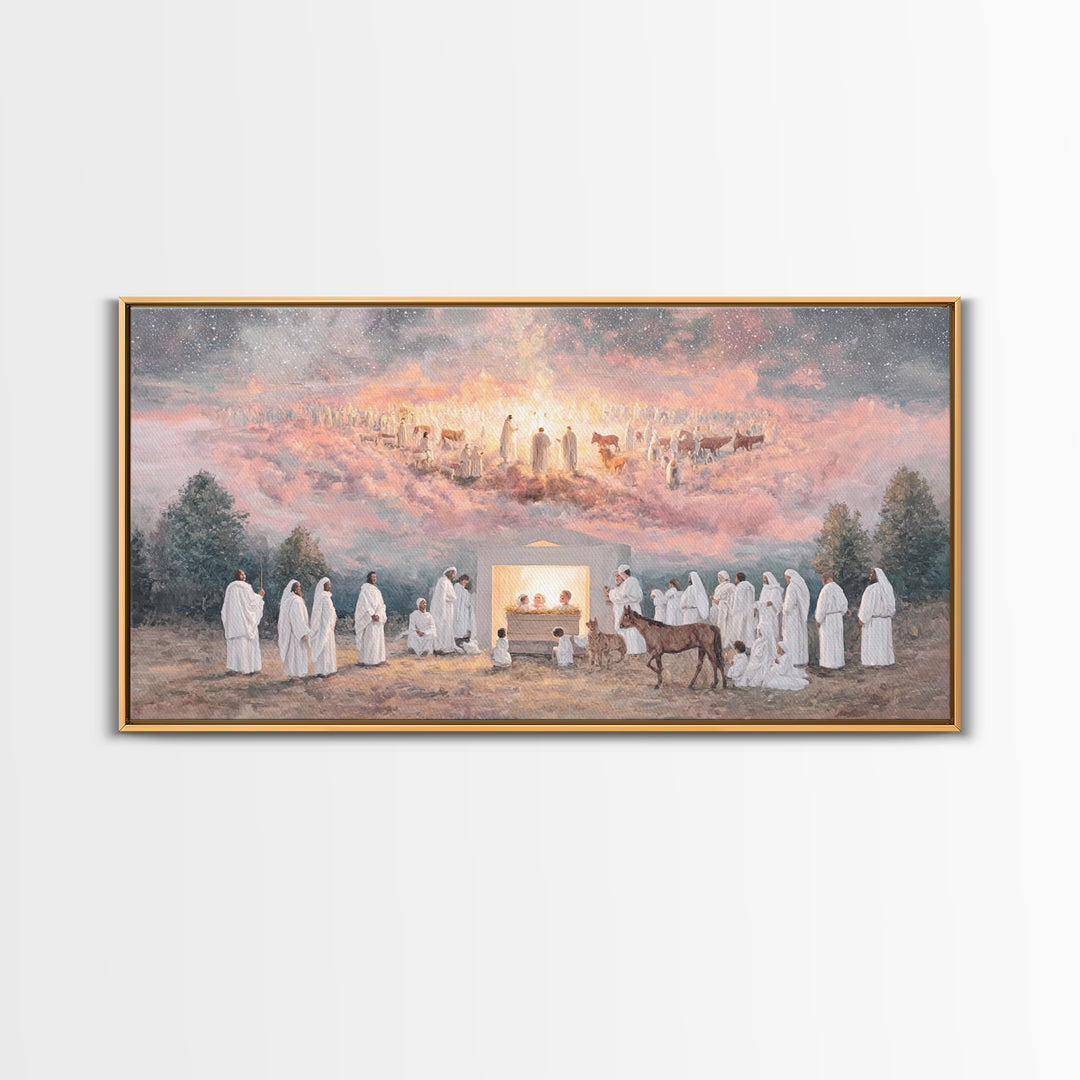 Celestial Birth Grace, Framed Canvas Print, Christian Wall Art, Jesus Painting, Christmas Art, Christian Christmas Art, Christian Decor