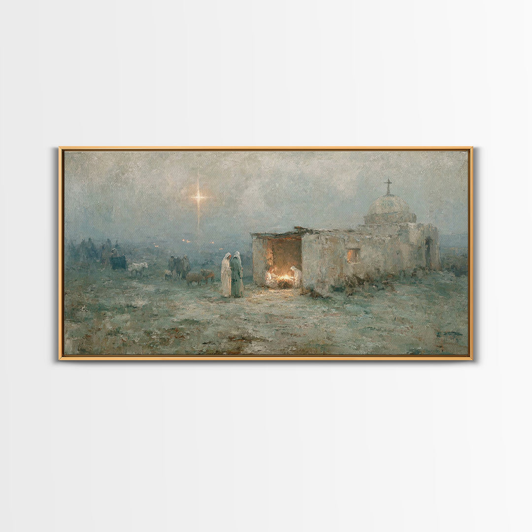Sacred Night Refuge – Framed Canvas Print – Christian Art Canvas – Jesus Painting – Christmas Art – Christian Christmas – Christian Decor