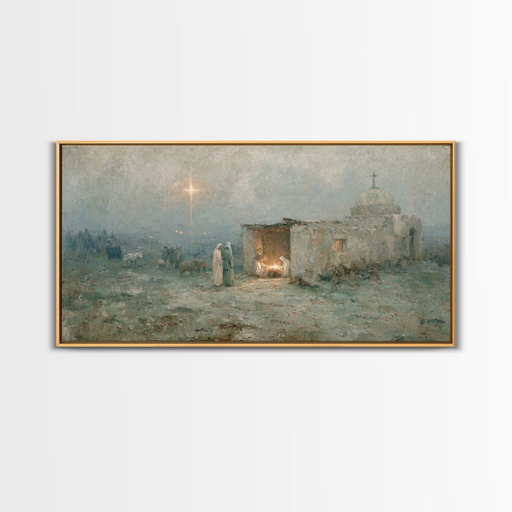 Sacred Night Refuge – Framed Canvas Print – Christian Art Canvas – Jesus Painting – Christmas Art – Christian Christmas – Christian Decor