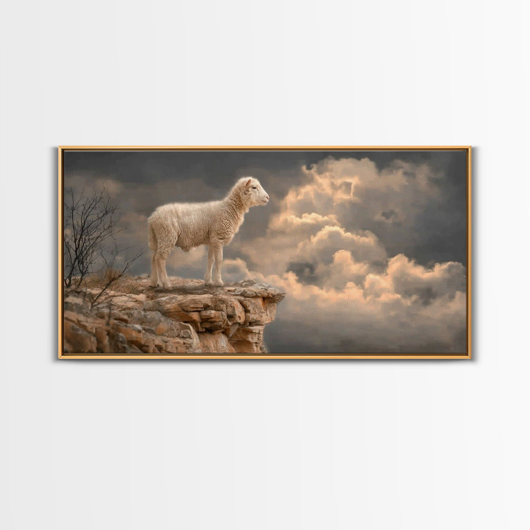 The Lone Shepherd | Framed Canvas Print | Christian Art Painting | Christian Wall Art | Christian Art Print | Moody Christian Art | Pastora