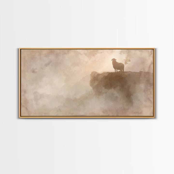 Cliffside Lamb Watch, Framed Canvas Print, Christian Art Canvas, Christian Wall Art, Subtle Christian Art, Christian Gift Ideas, Pastoral S