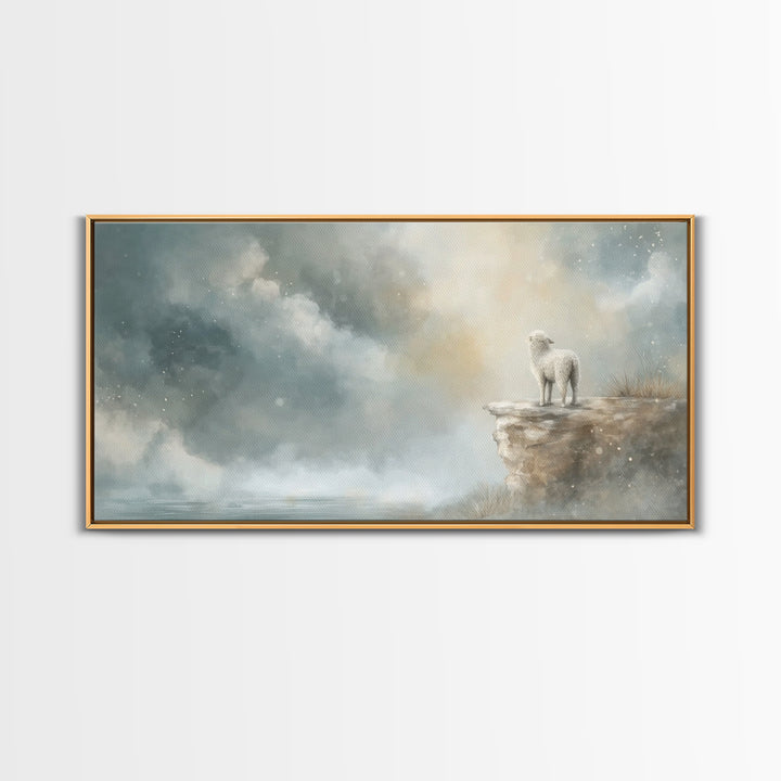 Shepherd Mist Dawn - Framed Canvas Print - Christian Art Prints - Christian Decor - Christian Christmas Art - Subtle Christian Art - Christ