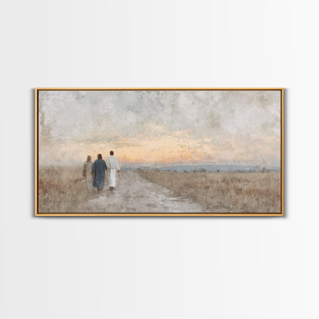 Soft Horizon Walk, Framed Canvas Print, Christian Wall Art, Christian Art Print, Jesus Painting, Christian Canvas Art, Christian Gift