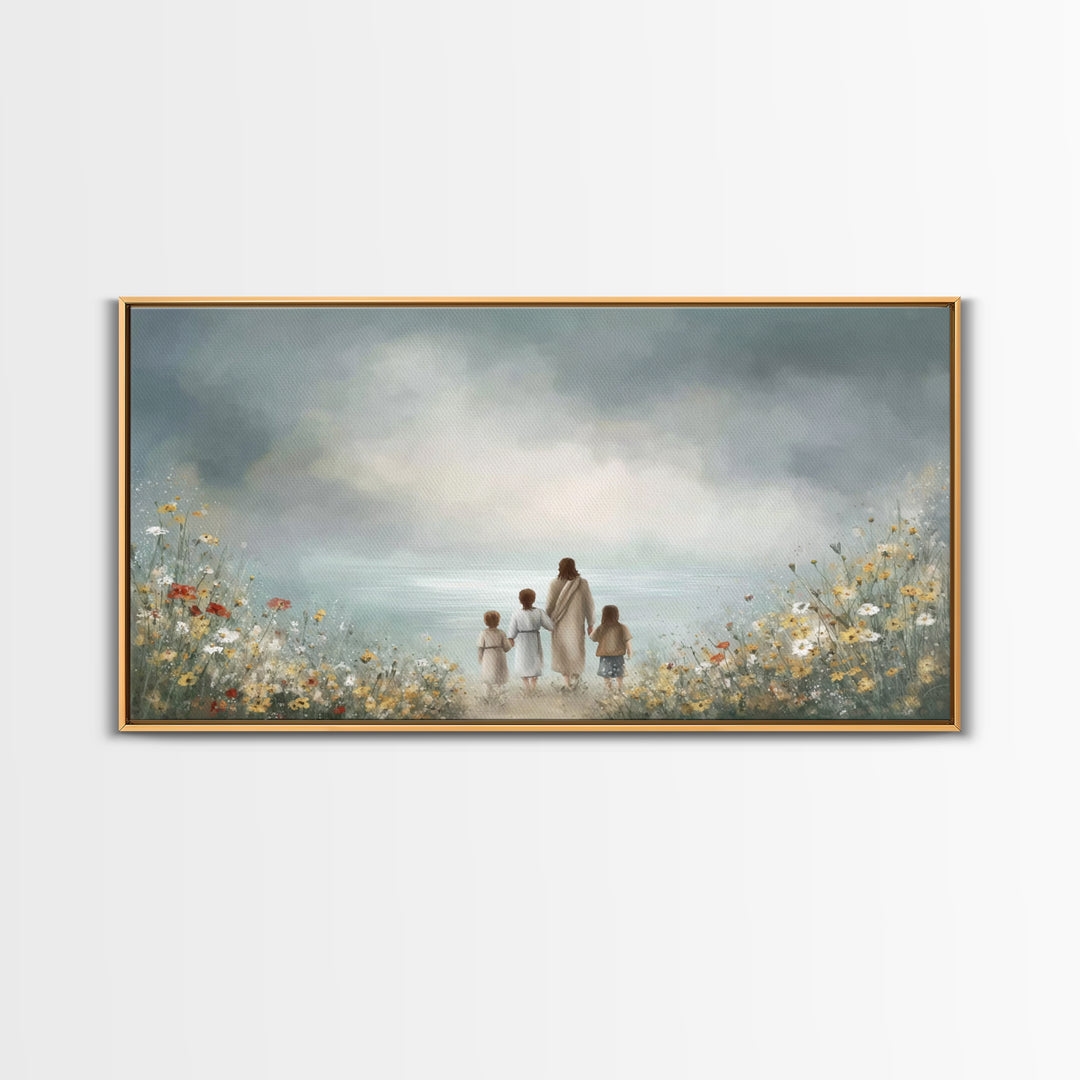 Heaven’s Meadow – Framed Canvas Print – Christian Art Canvas – Christian Wall Art – Jesus Painting – Christian Christmas Decor – Christian