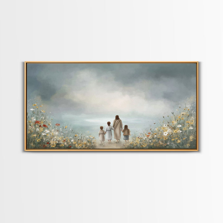 Heaven’s Meadow – Framed Canvas Print – Christian Art Canvas – Christian Wall Art – Jesus Painting – Christian Christmas Decor – Christian