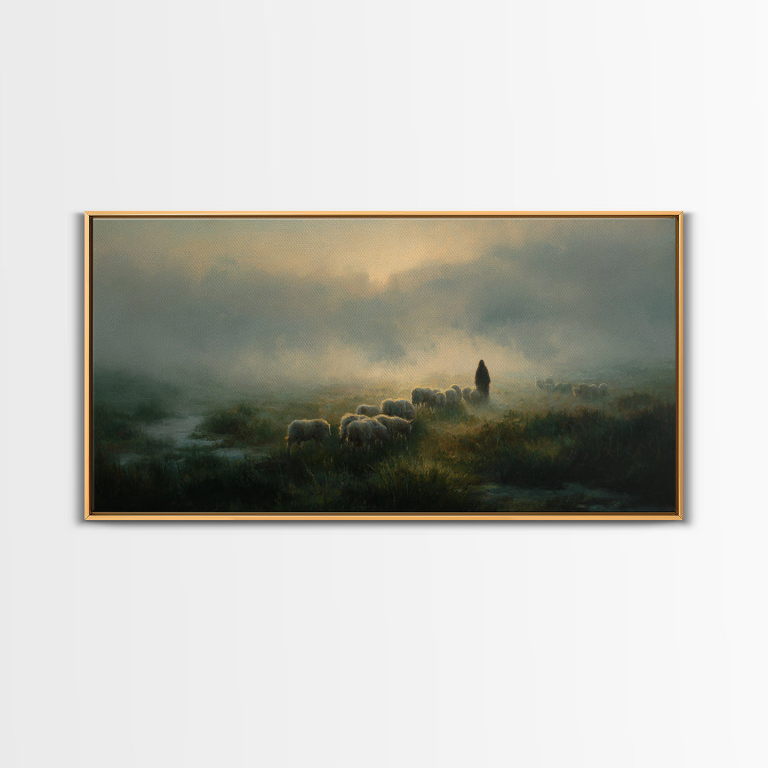 Quiet Pastures – Framed Canvas Print – Christian Wall Art – Jesus Painting – Christian Christmas Art – Christian Art Canvas – Christmas Wal