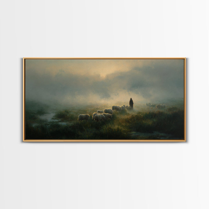 Quiet Pastures – Framed Canvas Print – Christian Wall Art – Jesus Painting – Christian Christmas Art – Christian Art Canvas – Christmas Wal