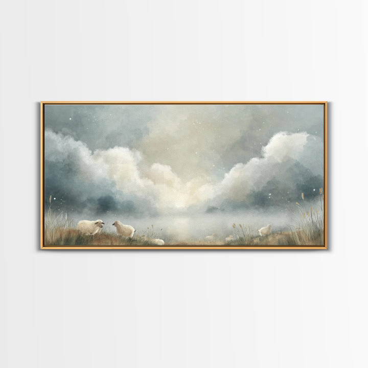 Silent Flock Light – Framed Canvas Print – Christian Wall Art – Christian Art Canvas – Christian Art – Subtle Christian Art – Christmas Art