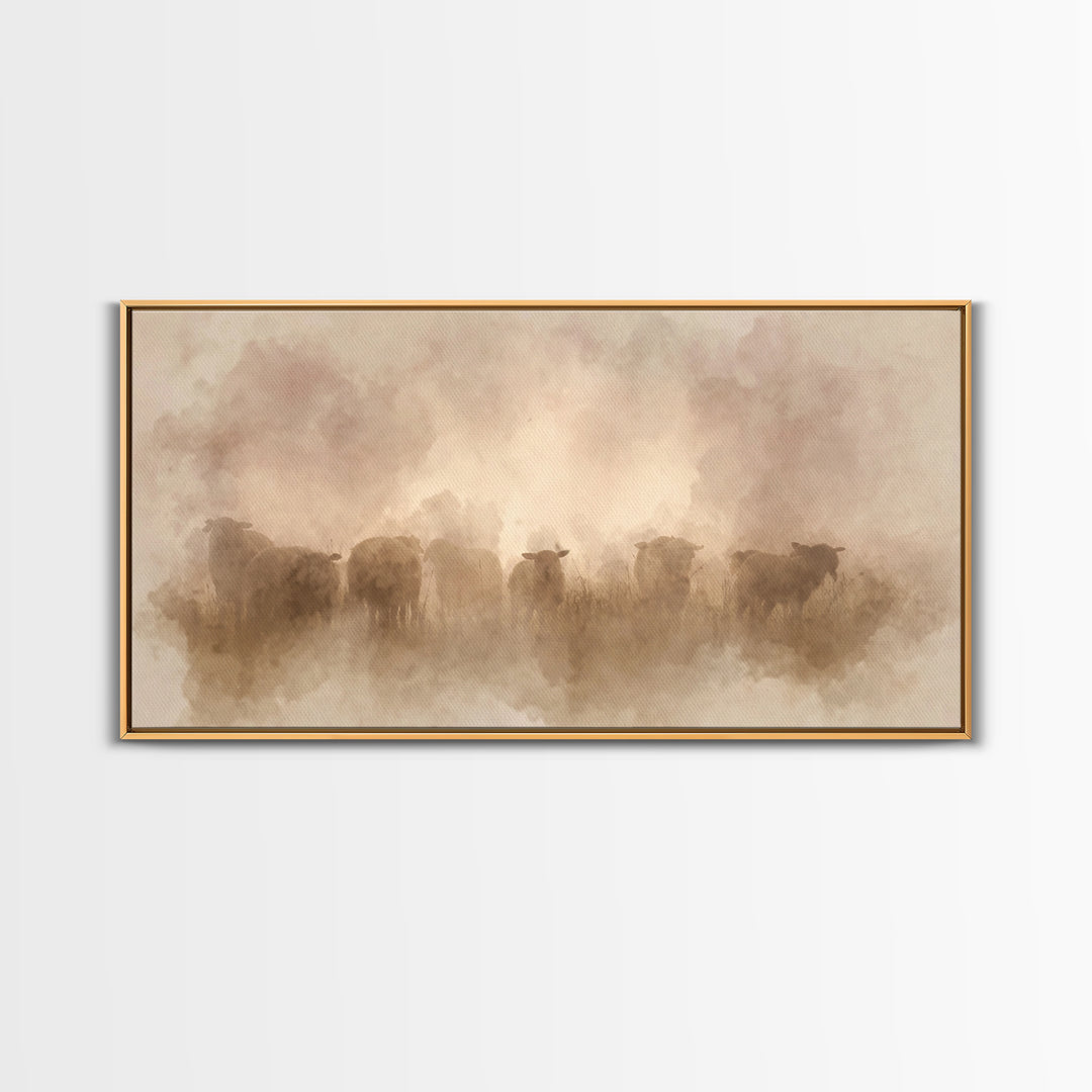 Dawnwatch Sheep – Framed Canvas Print – Christian Art Canvas – Christian Wall Art – Christian Christmas Art – Christian Decor – Moody Chris