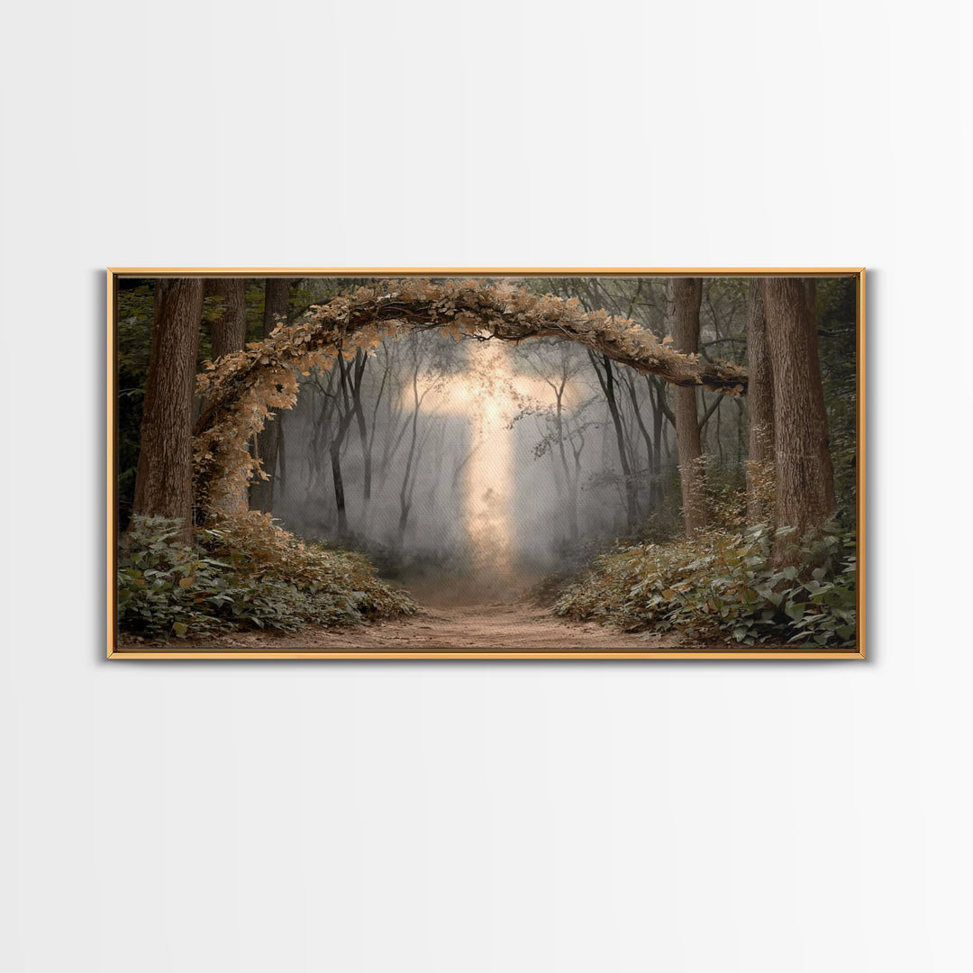 Forest Cross Glow – Framed Canvas Print – Christian Art Canvas – Christian Art – Christian Wall Art – Christian Decor – Christian Gift Idea
