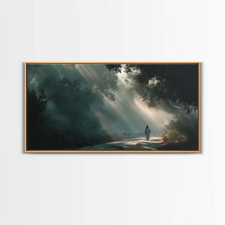 Forest Light Path | Framed Canvas Print | Jesus Painting | Christian Art Canvas | Christian Wall Art | Christian Christmas Art | Christian