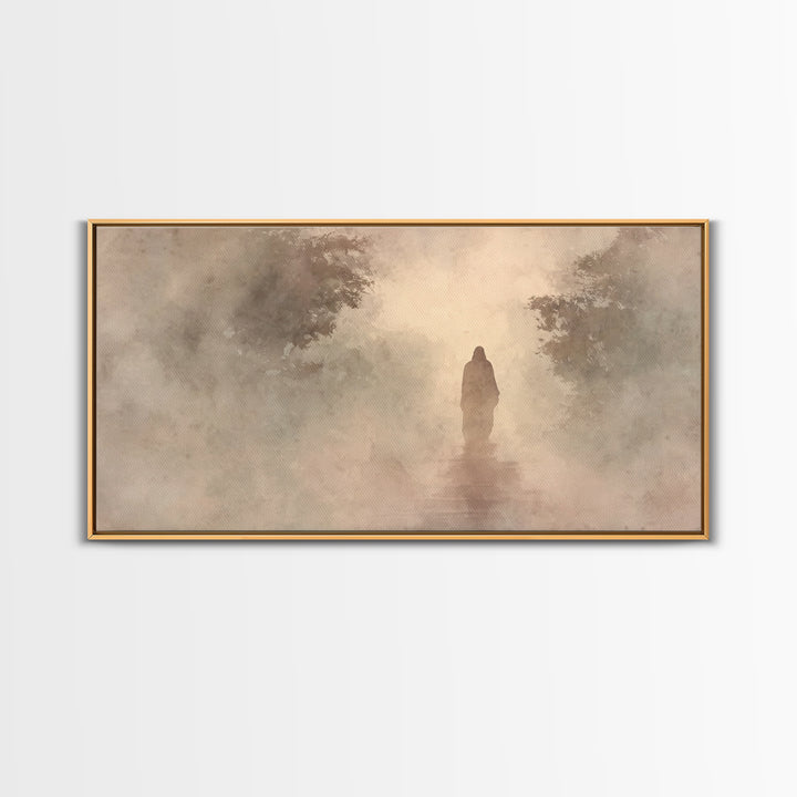Misty Faith Walk – Framed Canvas Print – Christian Art Canvas – Jesus Painting – Christian Wall Art – Christian Gift Ideas – Christmas Art