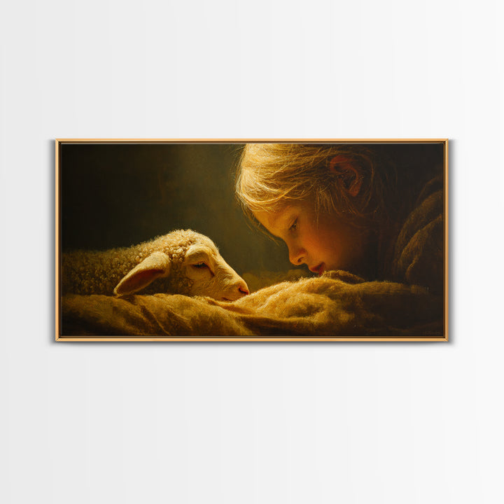 Little Lamb Blessing | Framed Canvas Print | Christian Wall Art | Christian Art Canvas | Christian Christmas Art | Jesus Painting | Christi