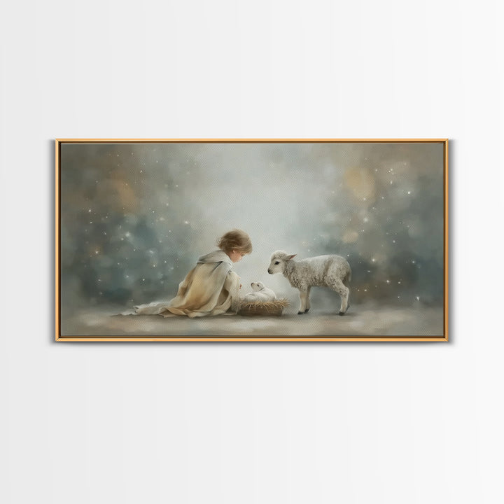 Starry Manger Peace – Framed Canvas Print – Christian Art Canvas – Christian Wall Art – Jesus Painting – Christian Christmas Art – Christia