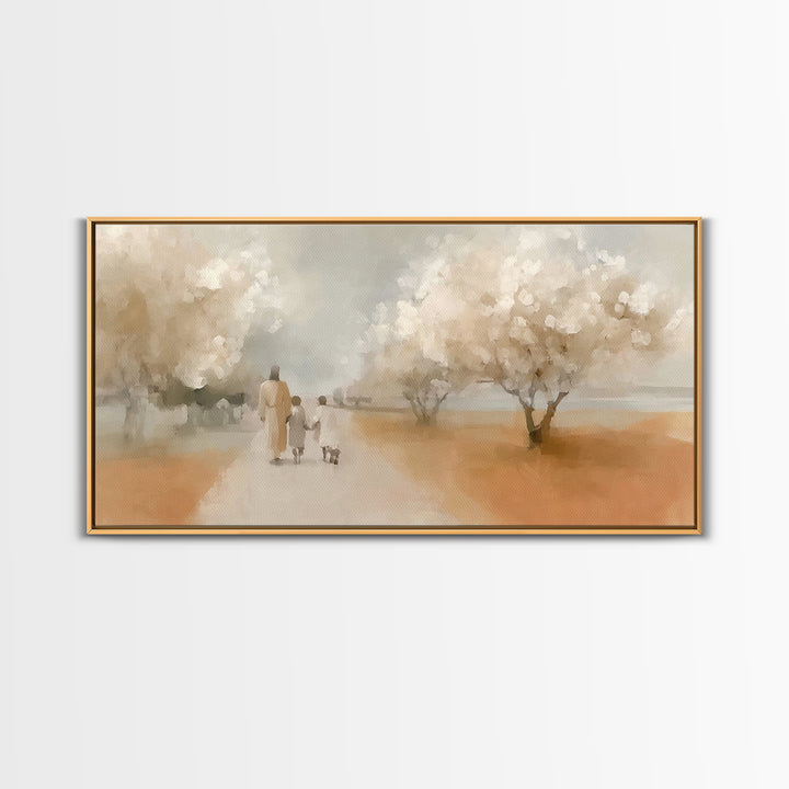 Blossom Walk – Framed Canvas Print – Christian Wall Art – Christian Art Canvas – Jesus Painting – Christian Gift Ideas – Modern Christian A