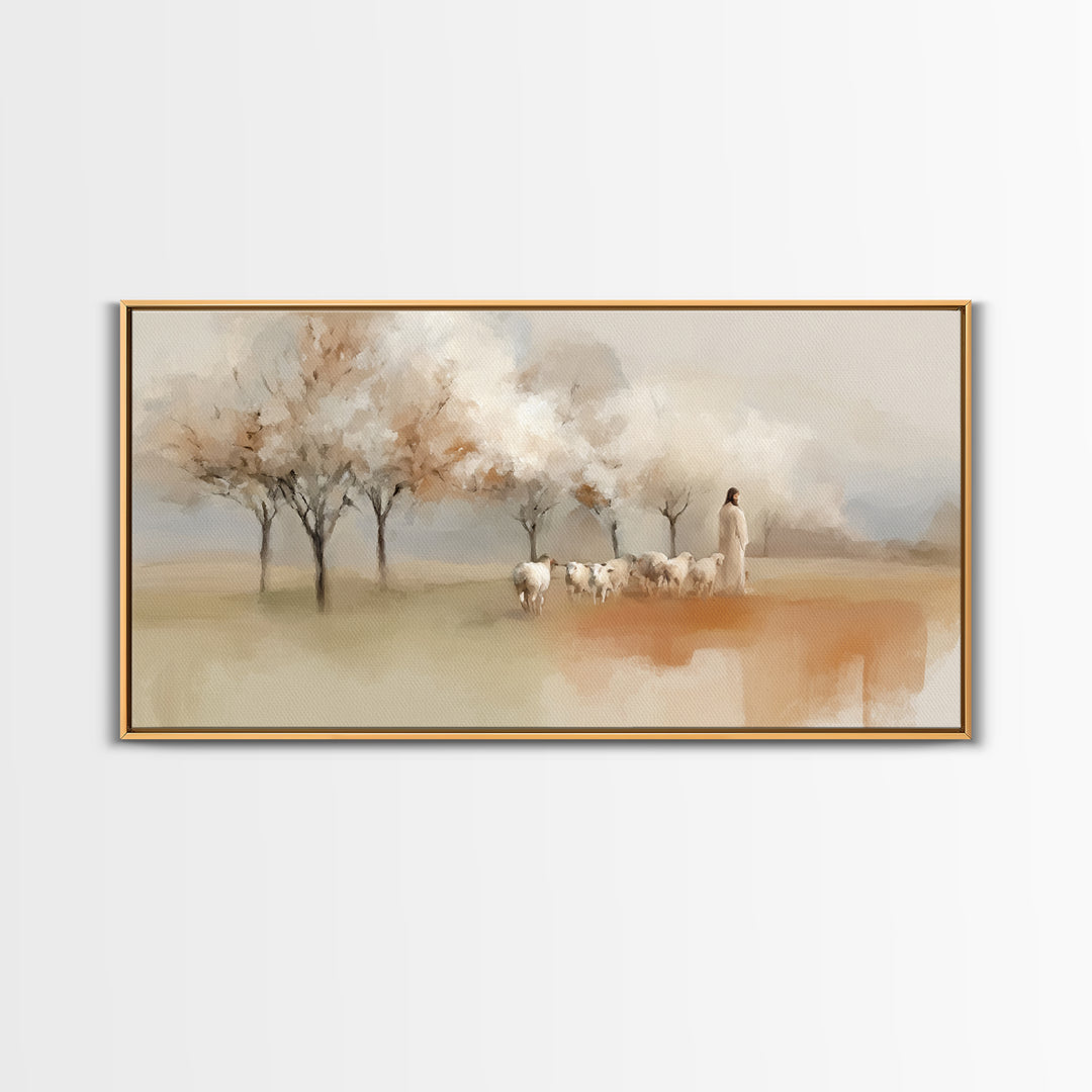 Springtime Shepherd – Framed Canvas Print – Christian Wall Art – Christian Art Canvas – Jesus Painting – Christian Decorations – Christian
