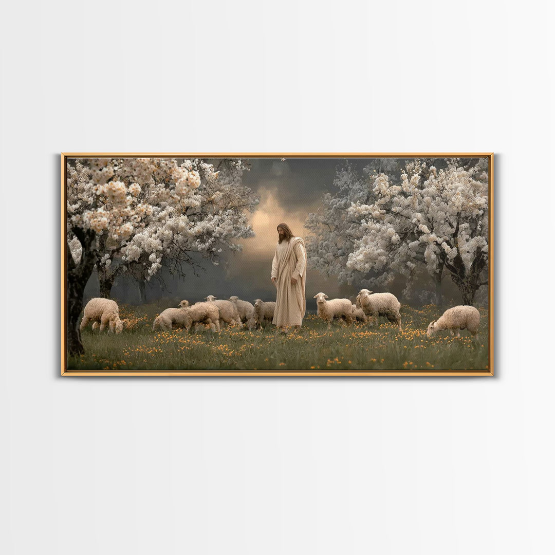 Shepherds Of Light – Framed Canvas Print – Christian Wall Art – Jesus Painting – Christian Art Canvas – Pastoral Scenery – Christian Christ