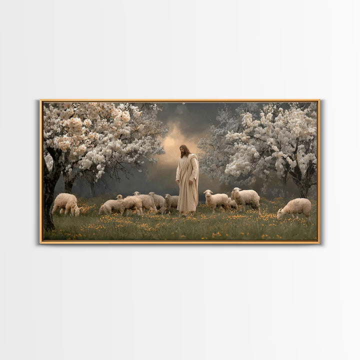 Shepherds Of Light – Framed Canvas Print – Christian Wall Art – Jesus Painting – Christian Art Canvas – Pastoral Scenery – Christian Christ