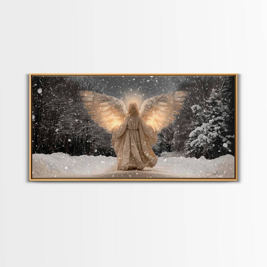 Winter Guardian – Framed Canvas Print – Christian Wall Art – Christian Art Canvas – Angel Art – Christmas Art – Christian Decorations