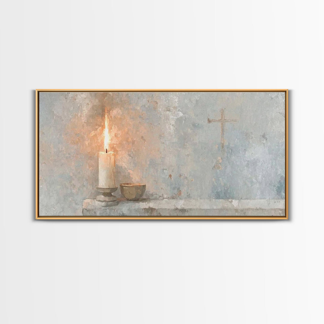 Sacred Candle Grace – Framed Canvas Print – Christian Wall Art – Christian Art Canvas – Minimalist Christian Art – Christian Decor – Subtle