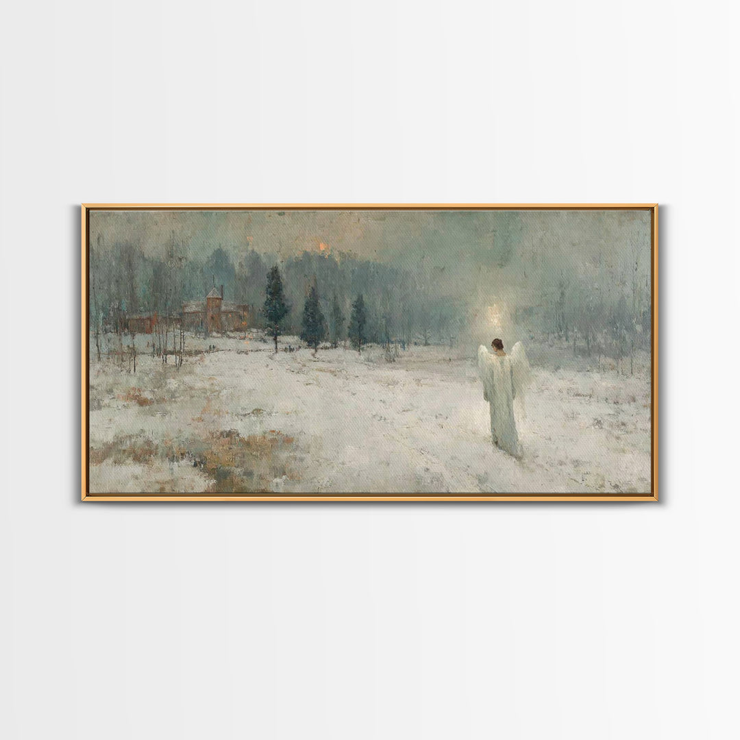 Winter Guardian Light – Framed Canvas Print – Christian Wall Art – Christian Art Canvas – Moody Christmas Art – Christian Christmas Decor –