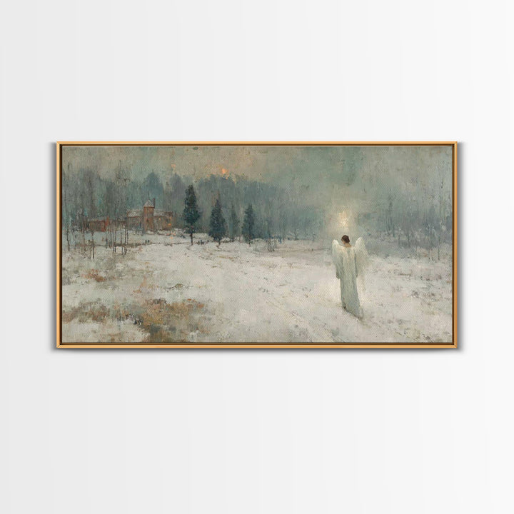 Winter Guardian Light – Framed Canvas Print – Christian Wall Art – Christian Art Canvas – Moody Christmas Art – Christian Christmas Decor –
