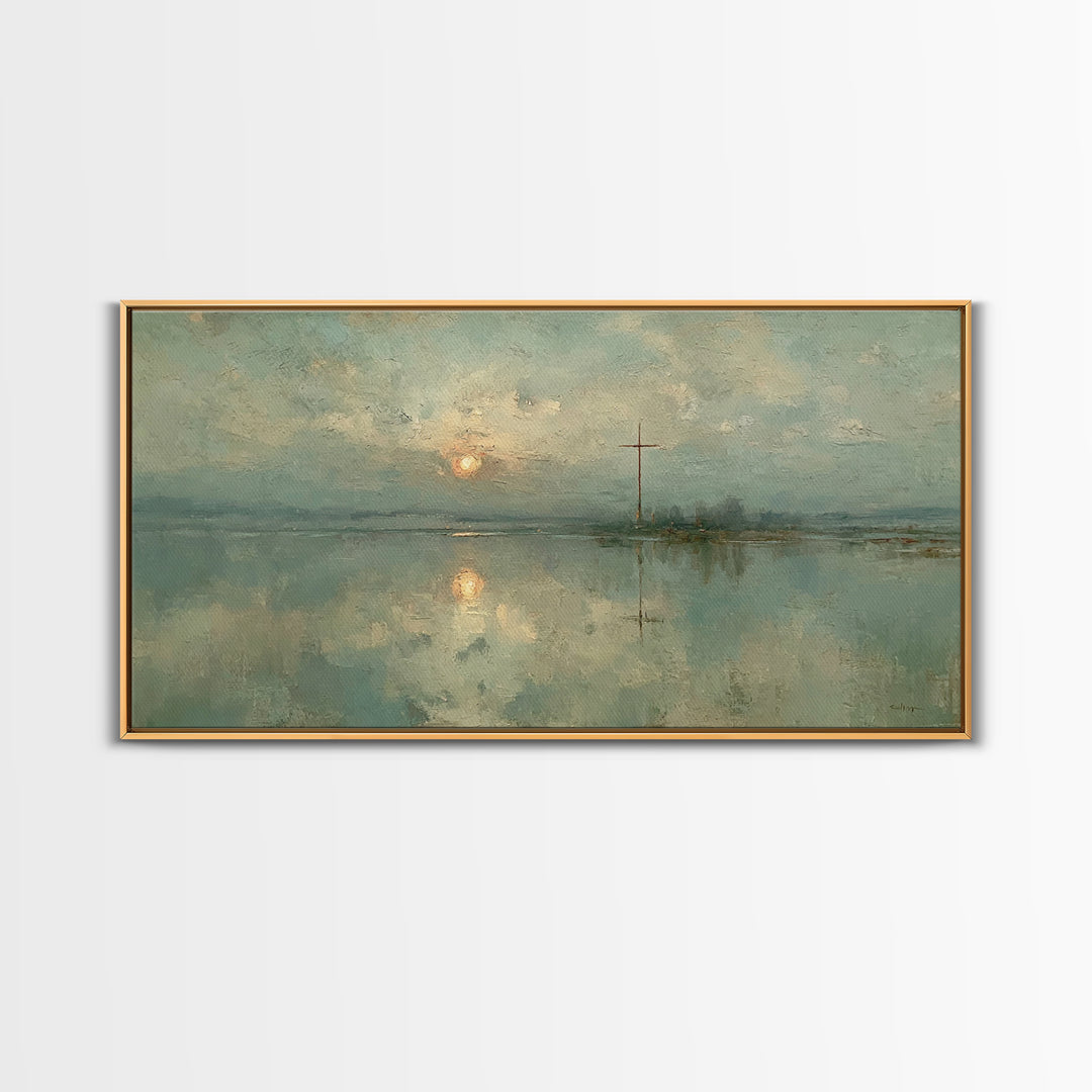 Silent Cross Reflection, Framed Canvas Print, Christian Art Canvas, Moody Christian Art, Christian Wall Art, Christmas Art, Christian Decor