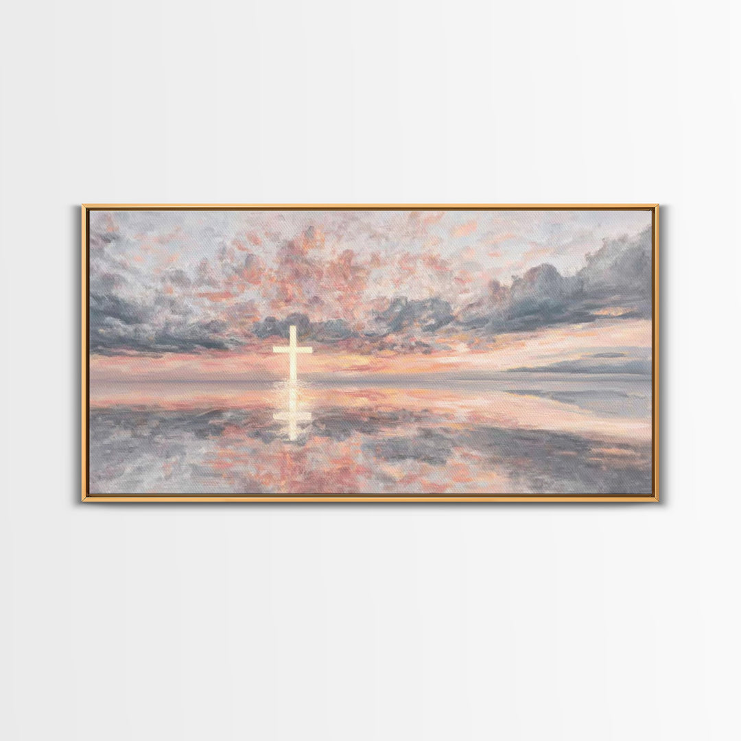 Rose Dawn Cross – Framed Canvas Print – Christian Art Canvas – Christian Wall Art – Modern Christian Art – Christmas Art – Christian Gift I