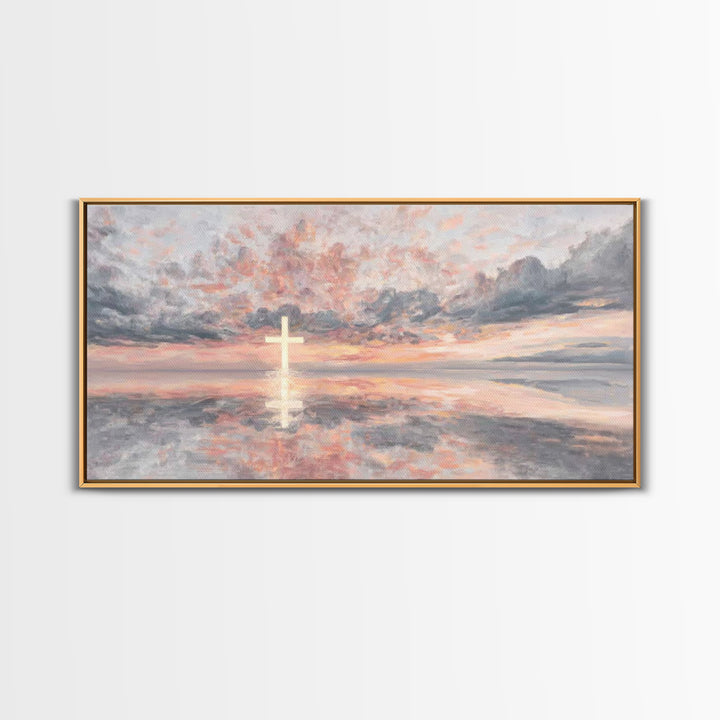 Rose Dawn Cross – Framed Canvas Print – Christian Art Canvas – Christian Wall Art – Modern Christian Art – Christmas Art – Christian Gift I
