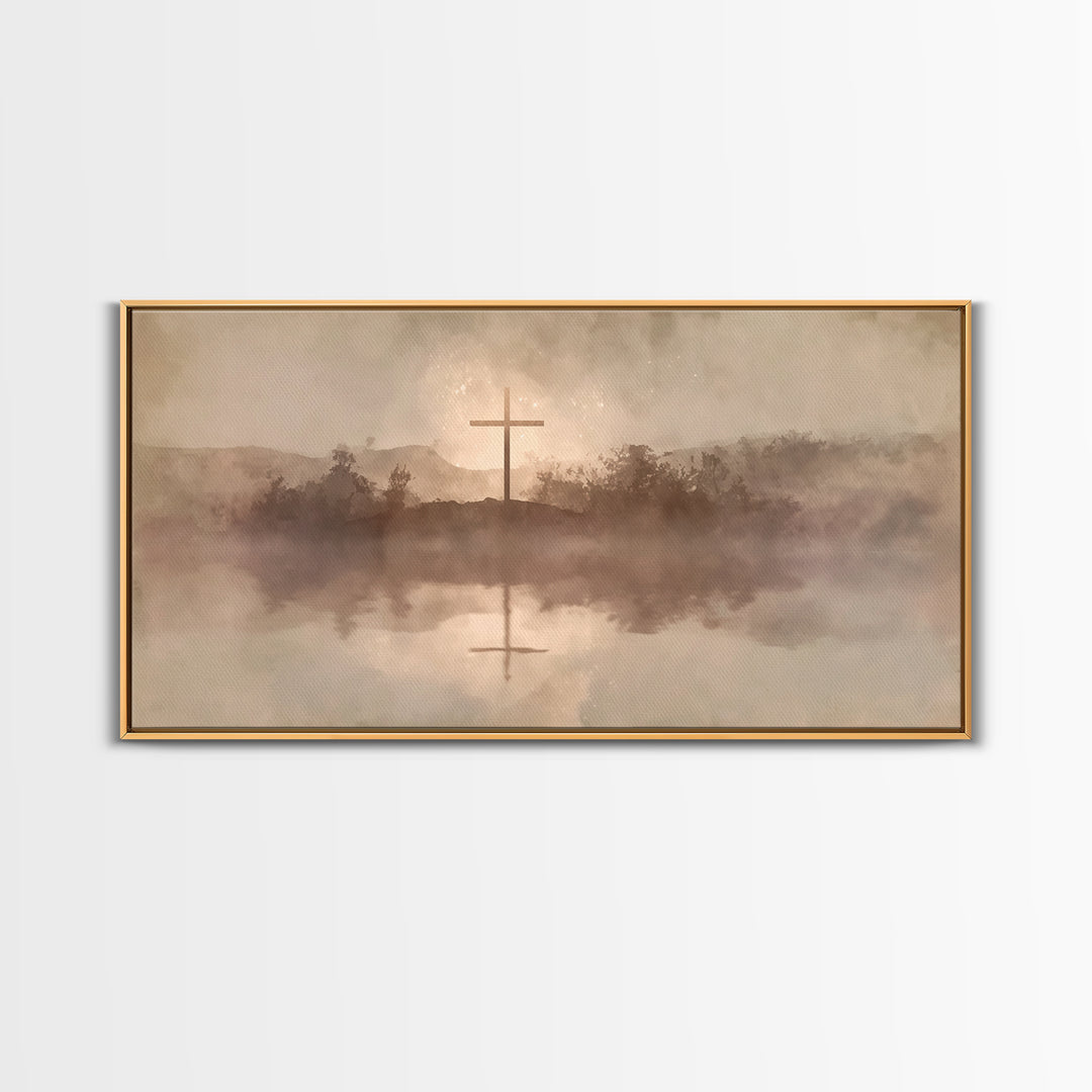 Misty Hill Cross | Framed Canvas Print | Christian Art Canvas | Moody Christian Art | Christian Wall Art | Christmas Art | Christian Decora