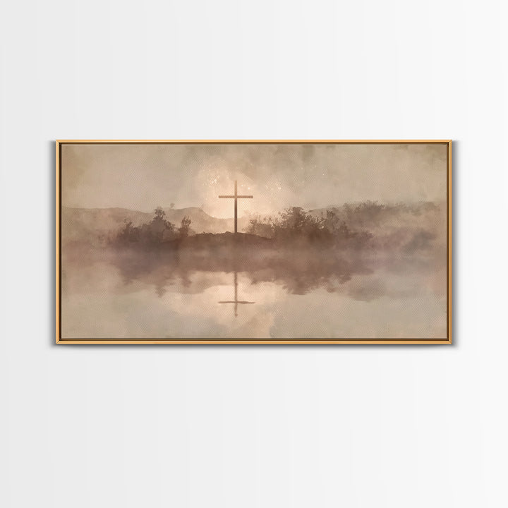 Misty Hill Cross | Framed Canvas Print | Christian Art Canvas | Moody Christian Art | Christian Wall Art | Christmas Art | Christian Decora