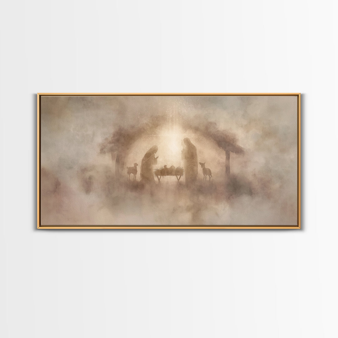 Holy Night Hush – Framed Canvas Print – Christmas Wall Art – Christian Art Canvas – Christian Christmas Art – Jesus Painting
