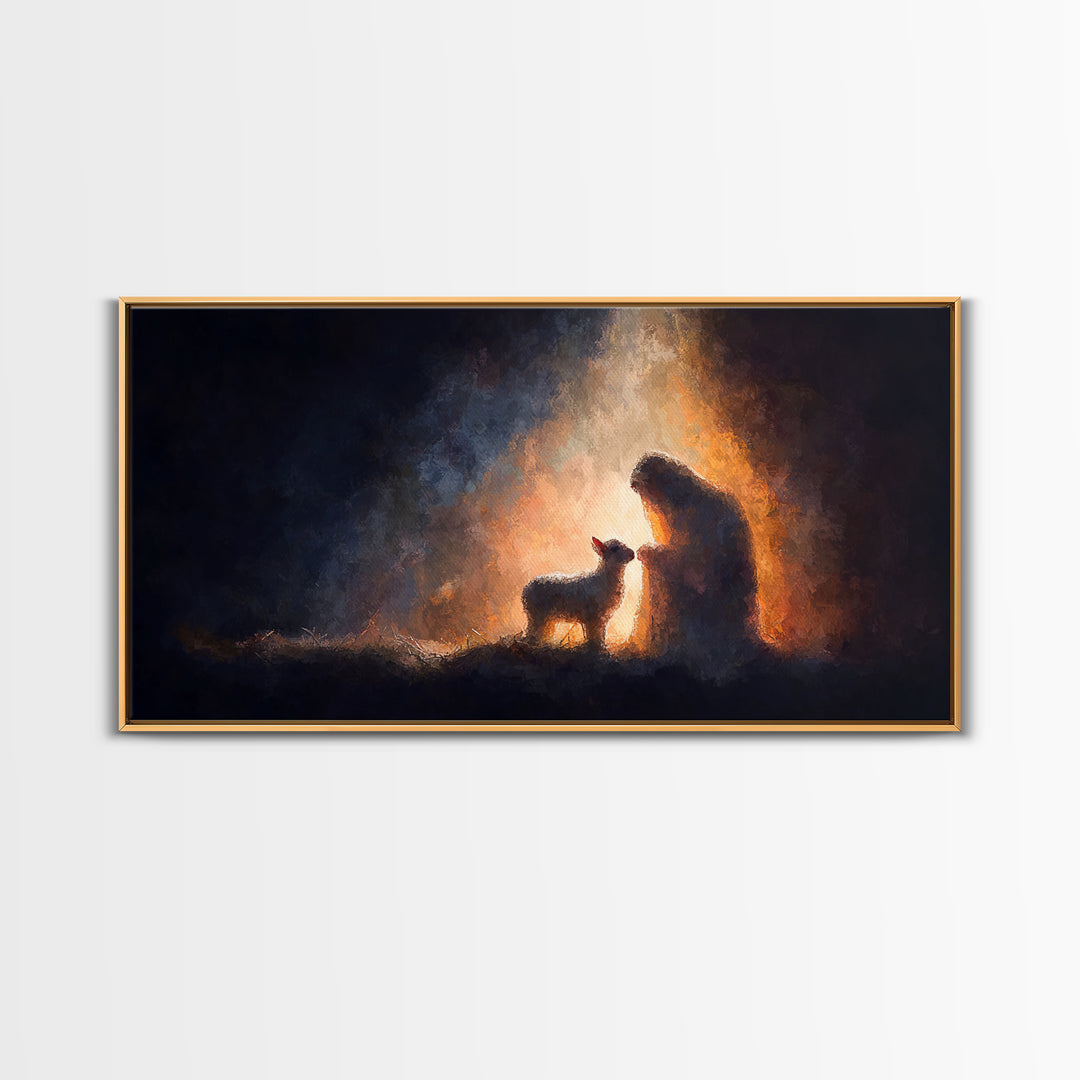 Shepherd’s Blessing – Framed Canvas Print – Christian Wall Art – Christmas Art – Christian Art Canvas – Jesus Painting
