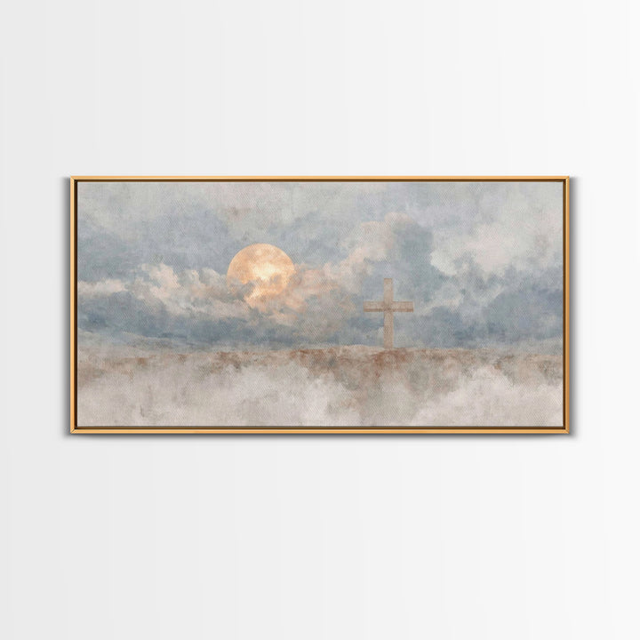 Moonlit Salvation – Framed Canvas Print – Christian Wall Art – Christian Art Canvas – Christian Art – Modern Christian Art