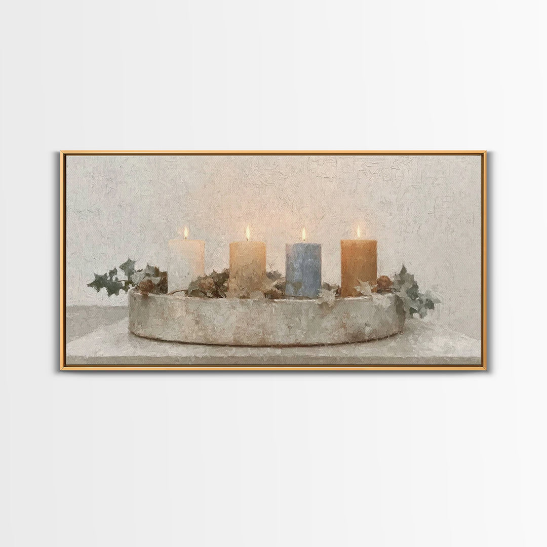 Winter Candle Peace – Framed Canvas Print – Christian Art Canvas – Christian Wall Art – Christmas Art – Christian Christmas Decorations – C