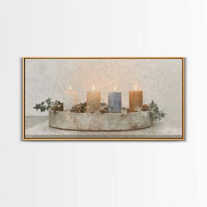 Winter Candle Peace – Framed Canvas Print – Christian Art Canvas – Christian Wall Art – Christmas Art – Christian Christmas Decorations – C