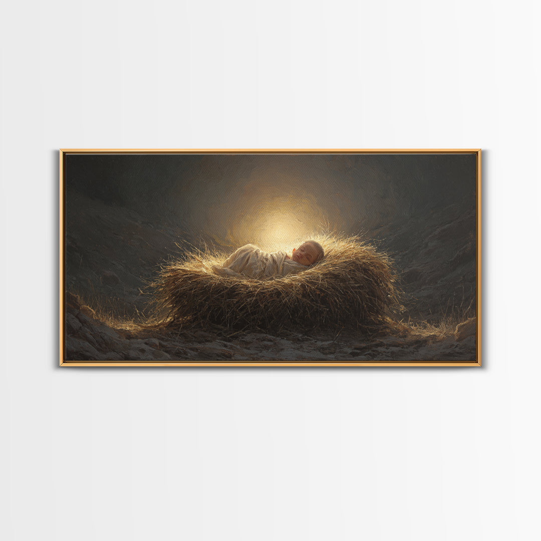 Manger Blessing – Framed Canvas Print – Christmas Art Prints – Christian Christmas Art – Christian Wall Art – Christmas Canvas Wall Art – C