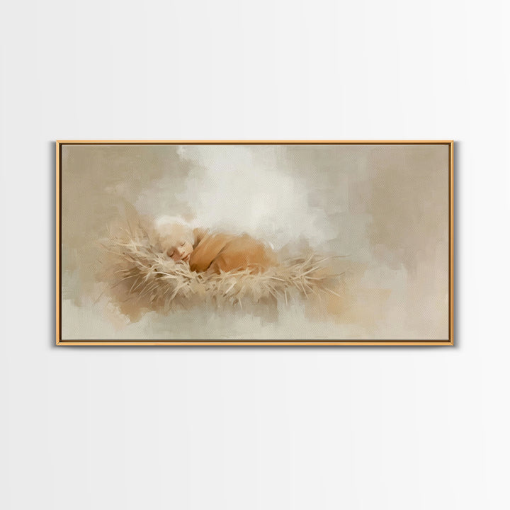 Gentle Nativity Glow – Framed Canvas Print – Christian Christmas Art – Christian Wall Art – Jesus Painting – Christmas Canvas Wall Art – Ch