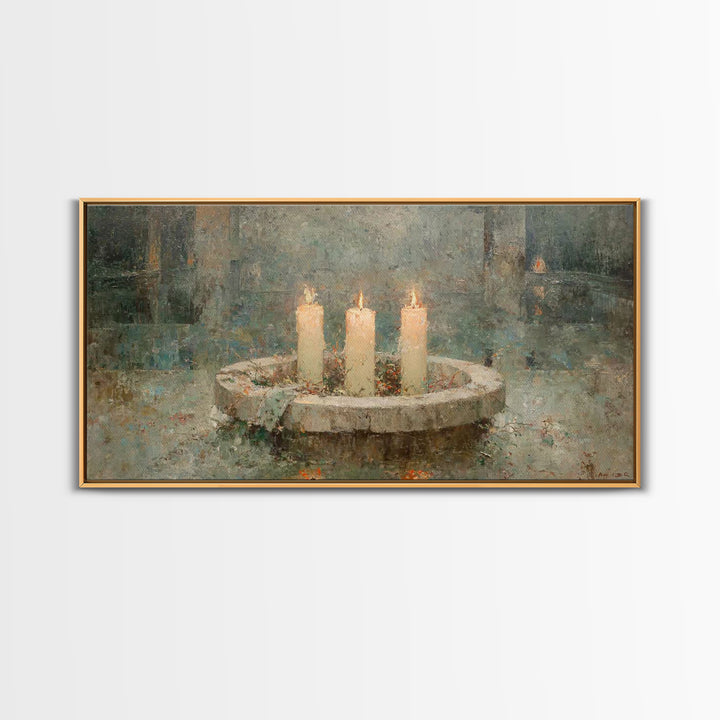 Evening Advent Glow – Framed Canvas Print – Christmas Art – Christian Art Canvas – Christian Christmas Decor – Christmas Wall Art – Moody C