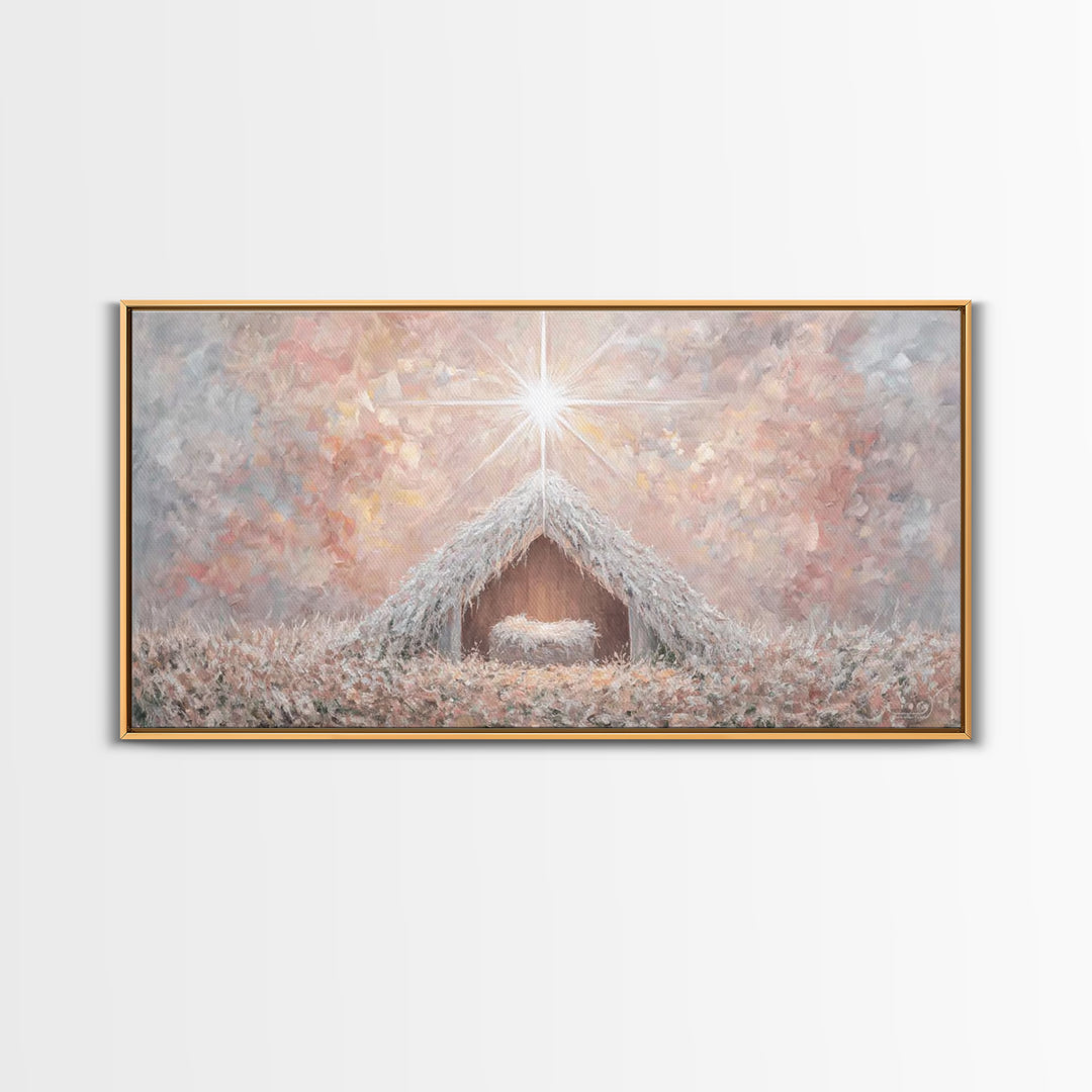 Glory In The Stable – Framed Canvas Print – Christian Wall Art – Christian Christmas Art – Christmas Art Work – Christian Art Canvas – Jesu