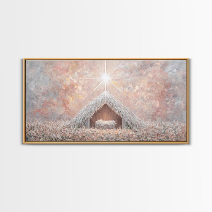 Glory In The Stable – Framed Canvas Print – Christian Wall Art – Christian Christmas Art – Christmas Art Work – Christian Art Canvas – Jesu