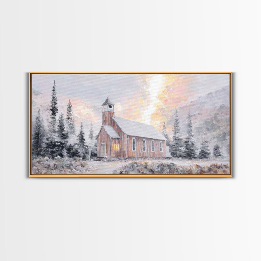 Frosted Sanctuary, Framed Canvas Print, Christian Wall Art, Christmas Art Work, Christian Christmas Art, Christian Art Canvas