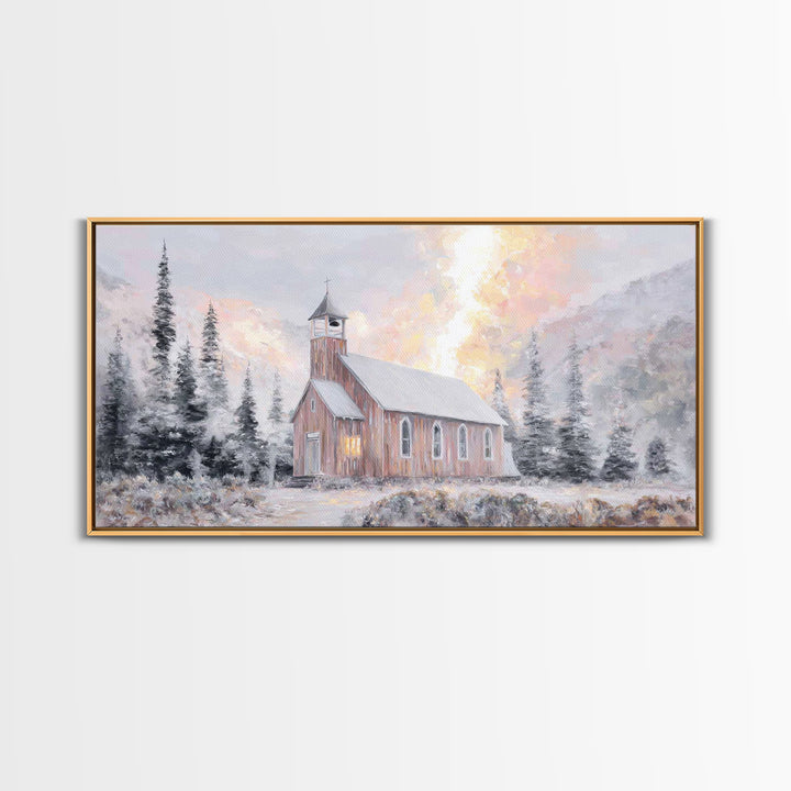 Frosted Sanctuary, Framed Canvas Print, Christian Wall Art, Christmas Art Work, Christian Christmas Art, Christian Art Canvas