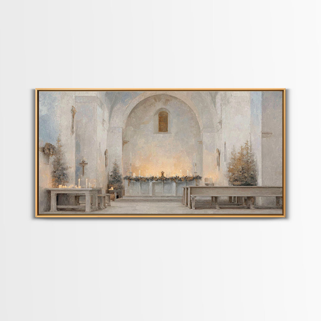 Winter Chapel Light – Framed Canvas Print – Christian Wall Art – Christian Art Canvas – Christmas Art – Christian Christmas Decor – Unique