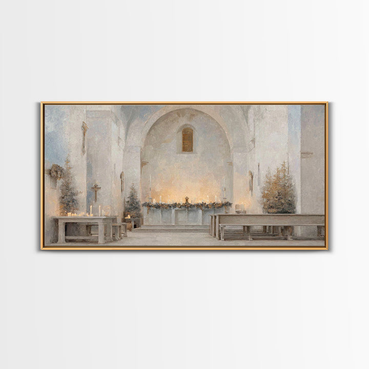 Winter Chapel Light – Framed Canvas Print – Christian Wall Art – Christian Art Canvas – Christmas Art – Christian Christmas Decor – Unique