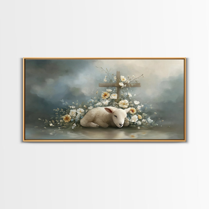 Lamb Of Peace – Framed Canvas Print – Christian Wall Art – Christian Painting – Christian Art Canvas – Christian Christmas Art – Christian