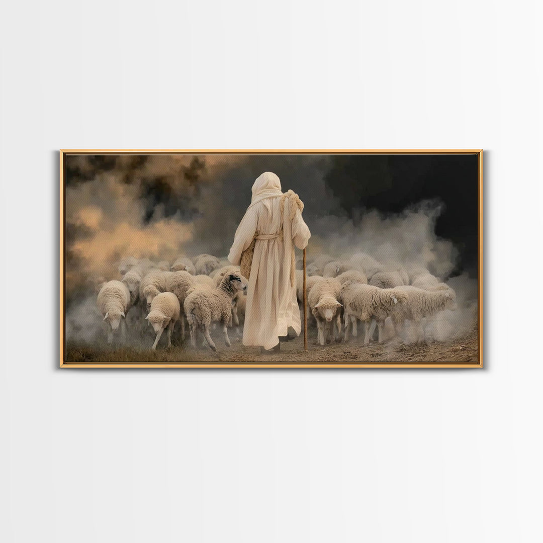 Pasture Keeper – Framed Canvas Print – Jesus Painting – Christian Wall Art – Christian Art Canvas – Large Christian Painting – Christian Gi