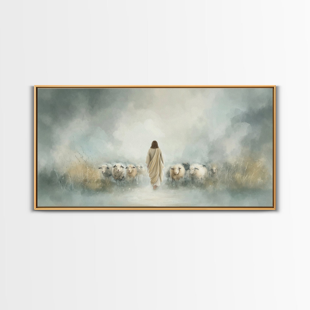 Heavenly Flock – Framed Canvas Print – Christian Wall Art – Jesus Art Print – Christian Art Canvas – Christian Painting – Subtle Christian