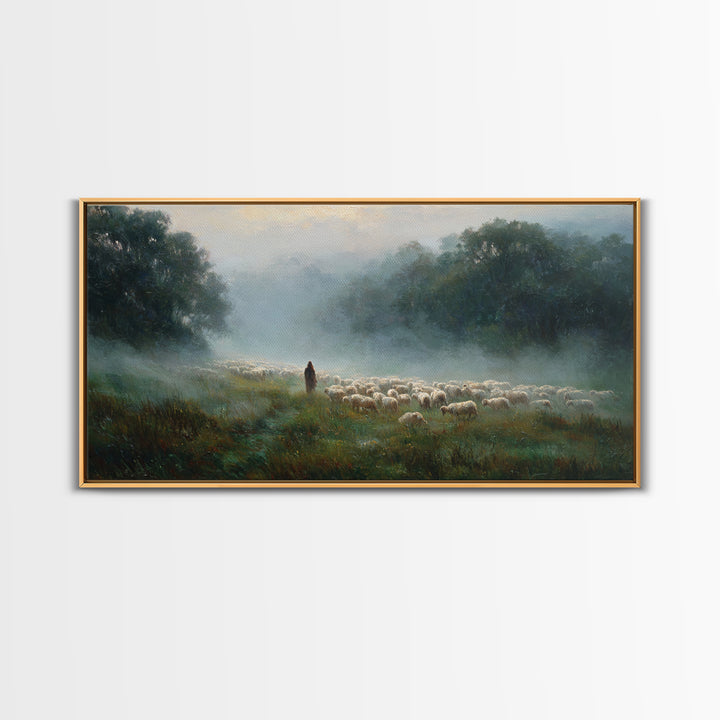 Shepherds At Dawn – Framed Canvas Print – Christian Wall Art – Christian Art Canvas – Jesus Painting – Christian Christmas Art